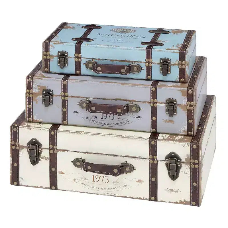 Lot de 3 Malles rectangulaires en bois effet vieilli - Olivia & May : Finition polyuréthane, Aucun assemblage requis