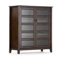40" Portland Medium Storage Cabinet Mahogany Brown - WyndenHall: Tempered Glass Doors, Pine Frame, 4 Adjustable Shelves
