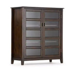 40" Portland Medium Storage Cabinet Mahogany Brown - WyndenHall: Tempered Glass Doors, Pine Frame, 4 Adjustable Shelves