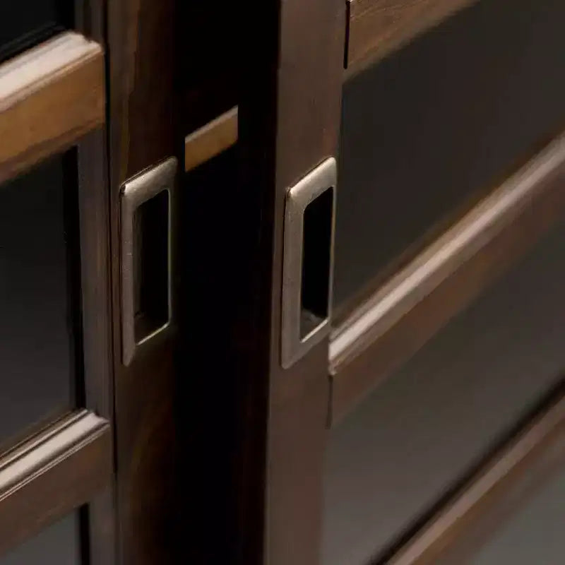 Meuble de rangement moyen 40" Portland marron acajou - WyndenHall : Portes en verre trempé, cadre en pin, 4 étagères réglables