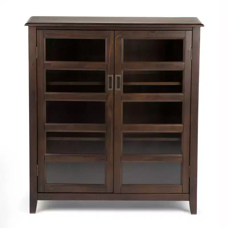 Meuble de rangement moyen 40" Portland marron acajou - WyndenHall : Portes en verre trempé, cadre en pin, 4 étagères réglables