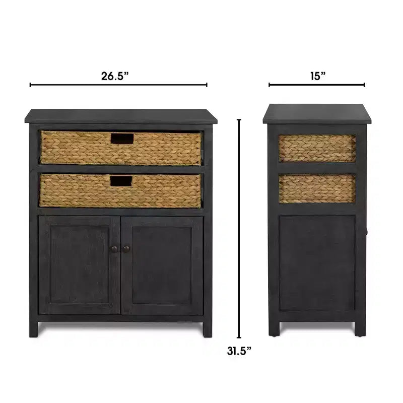 ClickDecor Elmhurst Buffet Noir et Vieilli : Cadre en pin, 2 étagères fixes, Aucun assemblage requis