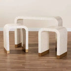 bali & pari Table d'appoint Carlyn 3 pièces en nacre et coquille capiz Beige/Blanc/Doré