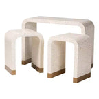 bali & pari Table d'appoint Carlyn 3 pièces en nacre et coquille capiz Beige/Blanc/Doré