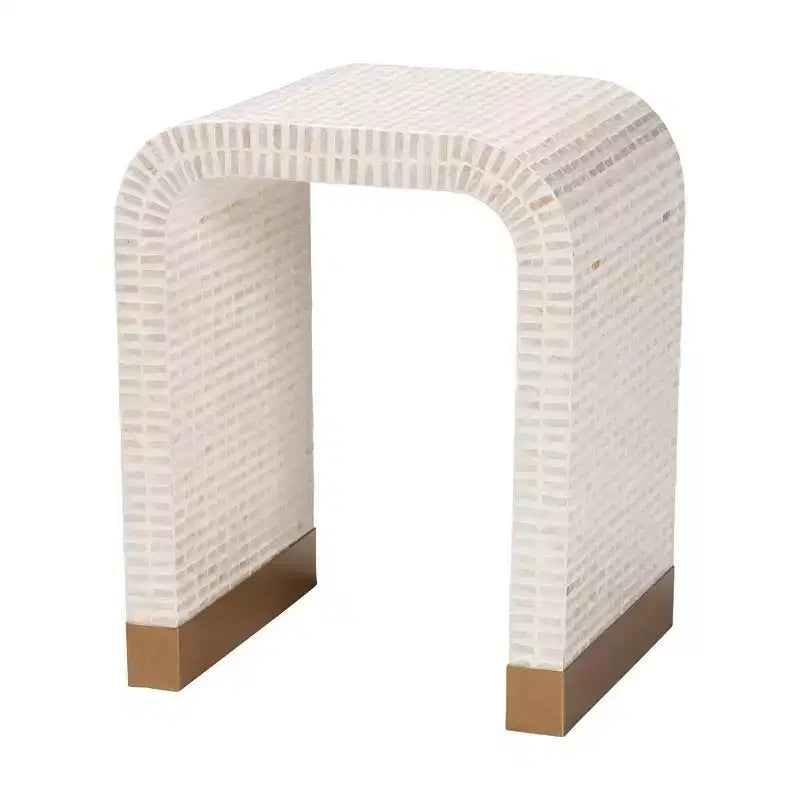bali & pari Table d'appoint Carlyn 3 pièces en nacre et coquille capiz Beige/Blanc/Doré