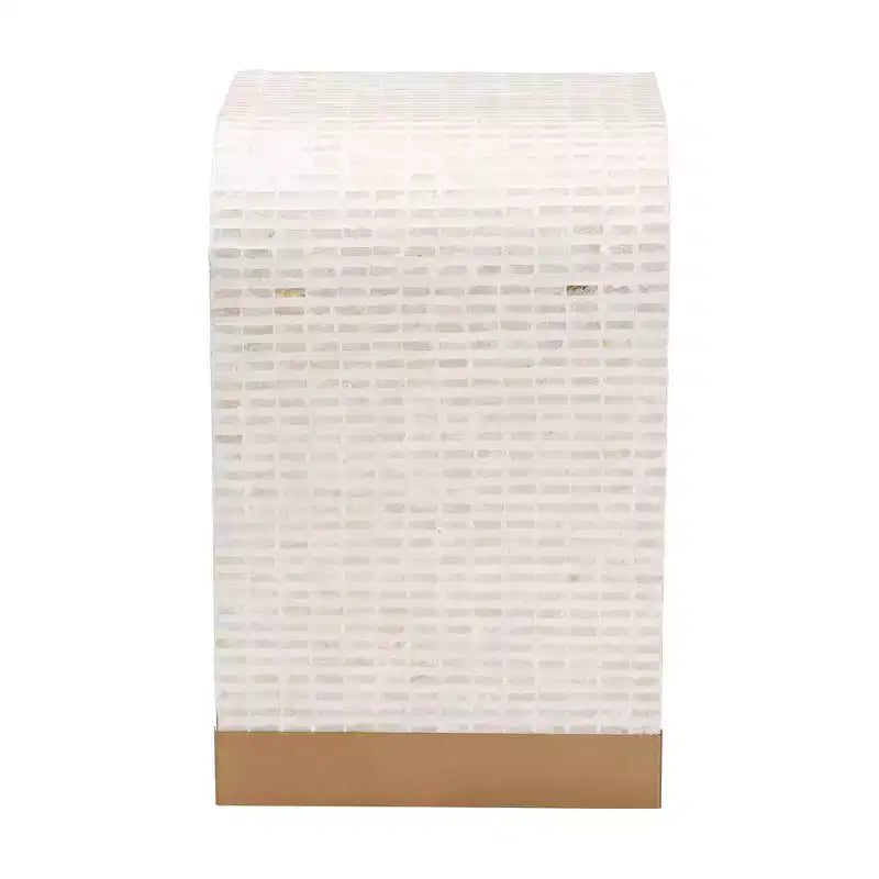 bali & pari Table d'appoint Carlyn 3 pièces en nacre et coquille capiz Beige/Blanc/Doré