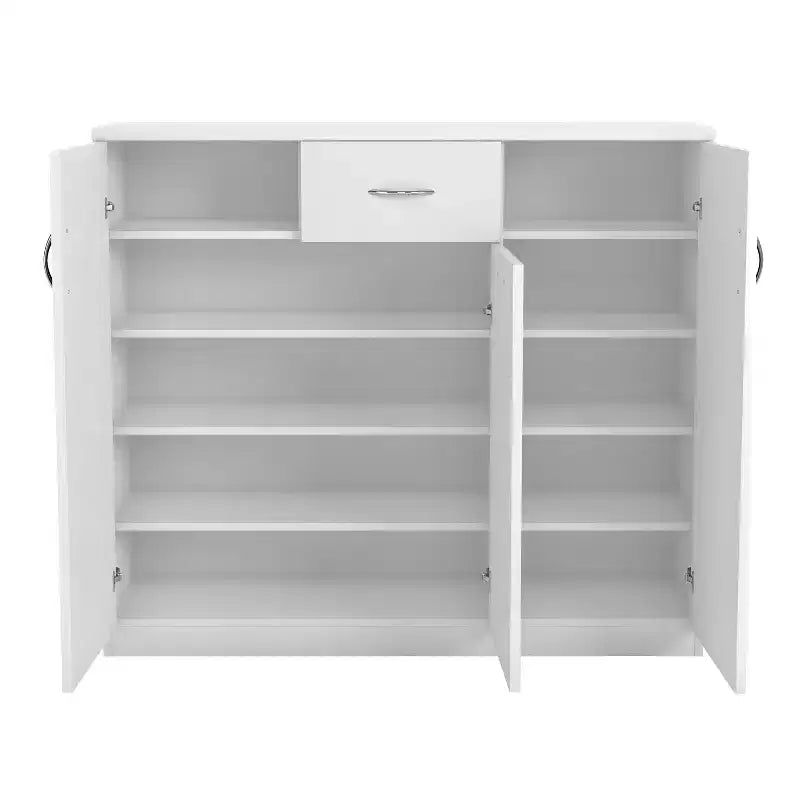 miBasics Beammoon Meuble à chaussures moderne 1 tiroir avec 11 étagères blanc : Peut contenir jusqu'à 30 paires, placage de bois MDF, rangement réglable