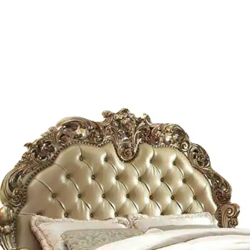 Lit Queen 96" Vendome en Laiton, Cuir Synthétique et Patine Dorée - Meubles Acme