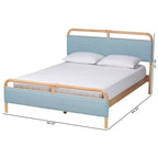 Lit plateforme Mateo Baxton Studio, grand lit, en tissu et bois naturel, bleu clair/naturel