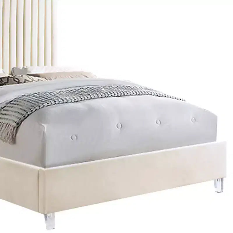 Acme Furniture Lit Queen 86" Edzia Velours Beige : Panneau Rembourré Luxueux, Cadre en Bois, Textile Acrylique