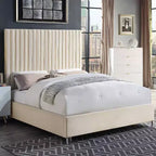 Acme Furniture Lit Queen 86" Edzia Velours Beige : Panneau Rembourré Luxueux, Cadre en Bois, Textile Acrylique