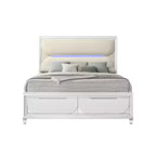 Lit King Oriental 79,65" Tarian Blanc Bouclé Fini Blanc Perle - Acme Furniture : Tête de lit lumineuse à LED, Pied de lit de rangement, Rembourrage acrylique