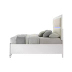 Lit King Oriental 79,65" Tarian Blanc Bouclé Fini Blanc Perle - Acme Furniture : Tête de lit lumineuse à LED, Pied de lit de rangement, Rembourrage acrylique