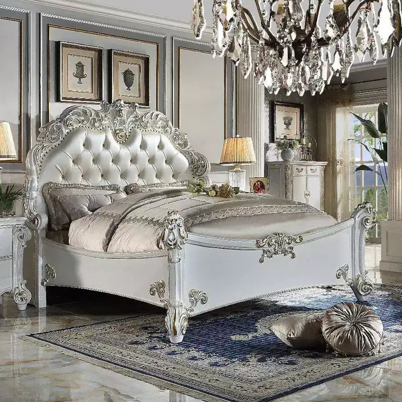 Lit king-size californien Vendome 100" en cuir synthétique et finition perle antique - Acme Furniture