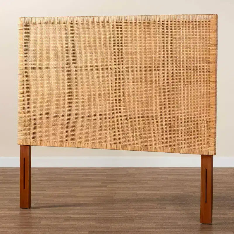 Tête de lit Queen Size Lesia en rotin et bois d'acajou, miel clair/teck rouge, de bali et pari