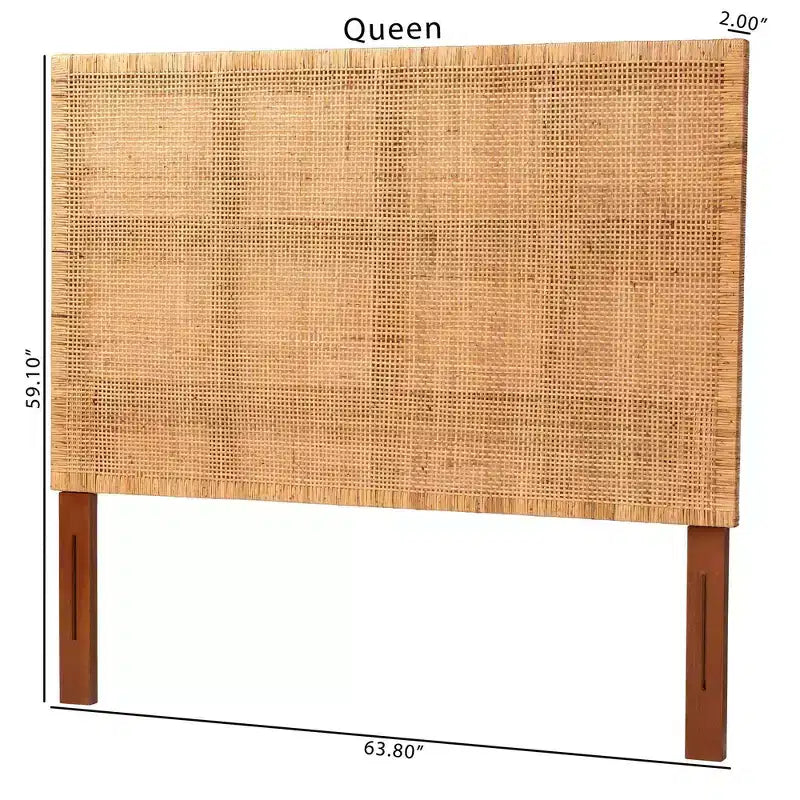 Tête de lit Queen Size Lesia en rotin et bois d'acajou, miel clair/teck rouge, de bali et pari