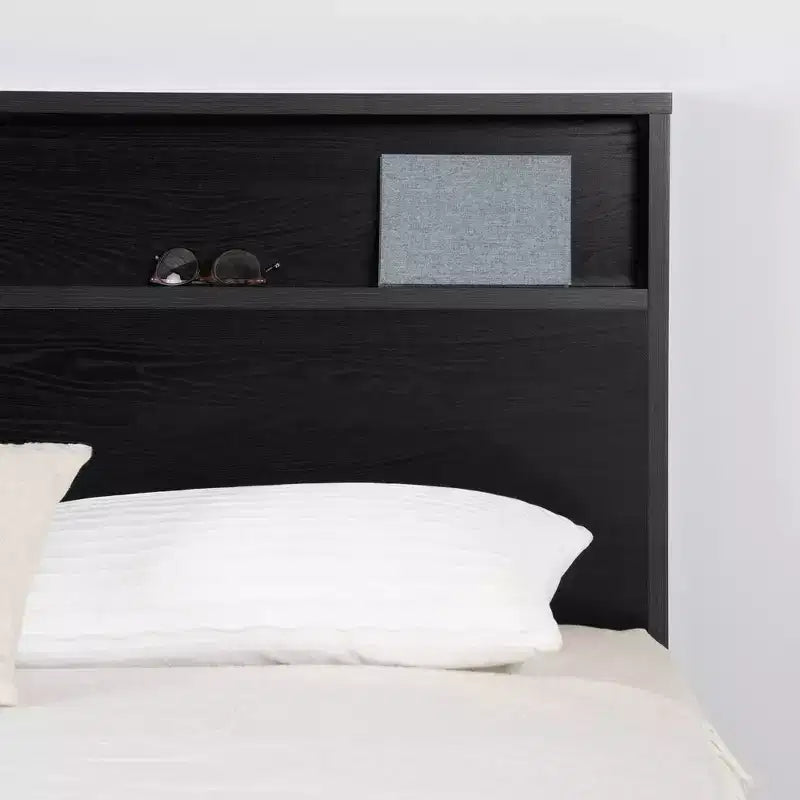Tête de lit avec étagère de rangement Primo de South Shore (grand lit/très grand lit) Chêne noir