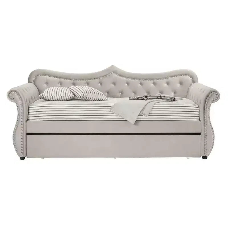 Acme Furniture Twin/Full Adkins Bed Beige Velvet