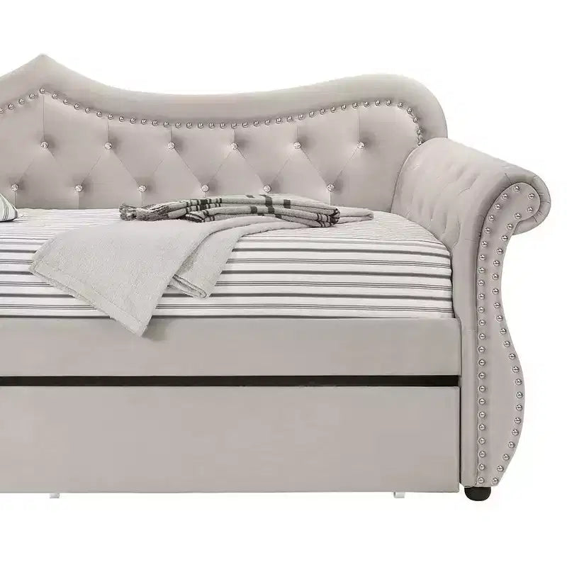Lit Adkins double/grand lit en velours beige Acme Furniture