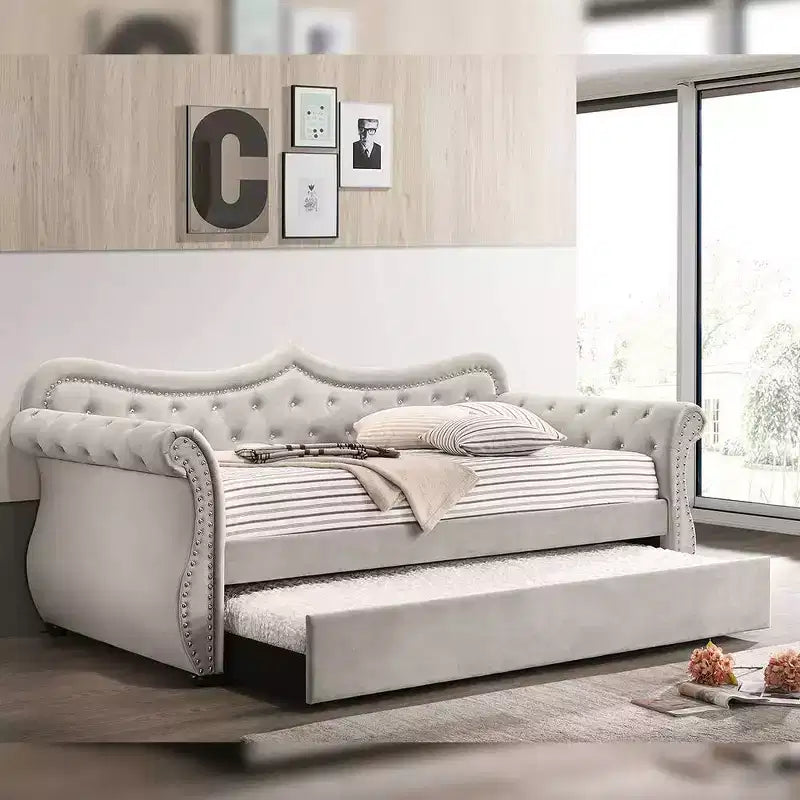 Lit Adkins double/grand lit en velours beige Acme Furniture