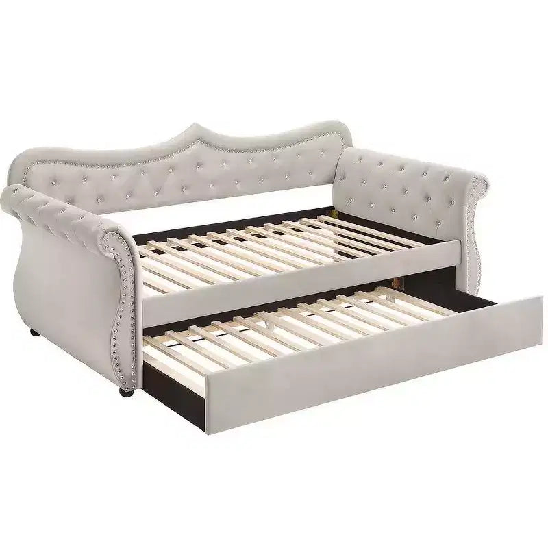 Lit Adkins double/grand lit en velours beige Acme Furniture