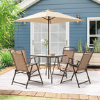 Ensemble de patio 6 pièces Pellebant avec table, parasol et 4 chaises pliantes – 22,4 L x 26,8 P x 34,4 H