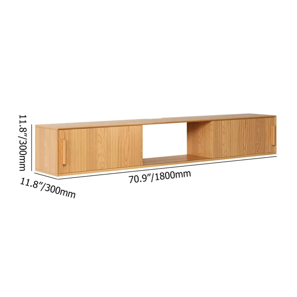 Meuble TV cannelé flottant en bois naturel avec rangement