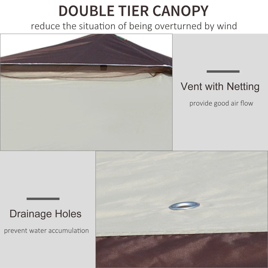 Outsunny 12 x 12 Tonnelle escamotable Pare-soleil Tente instantanée pliable avec filet latéral en maille, Hauteur réglable sur 3 niveaux