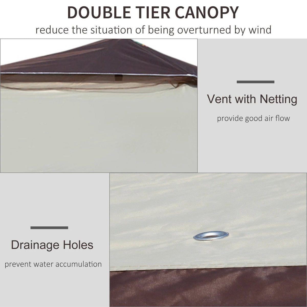 Outsunny 12 x 12 Tonnelle escamotable Pare-soleil Tente instantanée pliable avec filet latéral en maille, Hauteur réglable sur 3 niveaux