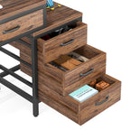 Bureau réversible avec 5 tiroirs, Bureau d'ordinateur de maison avec tiroir classeur et support d'imprimante