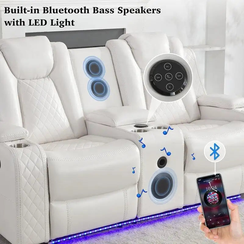 Canapé inclinable électrique avec chargeur sans fil, liseuse pour salon, lumière LED en similicuir, port AC/USB, porte-gobelet, noir