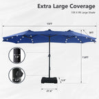 MAISON ARTS Parasol excentré rectangulaire de 4,5 m avec manivelle, parasol de marché double face d'extérieur avec lumières LED solaires et base incluse