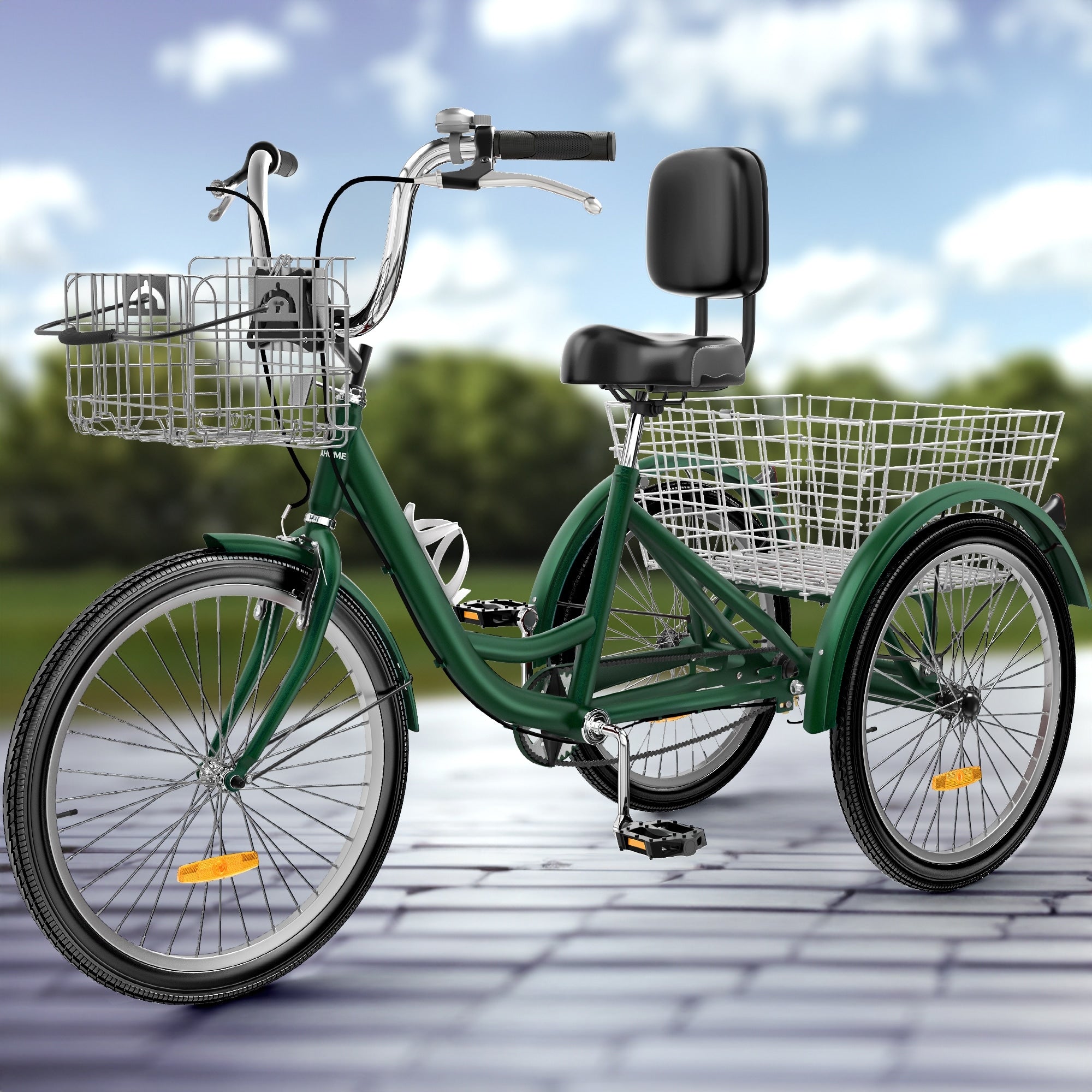 Tricycle adulte bleu 26 pouces à 3 roues avec paniers amovibles