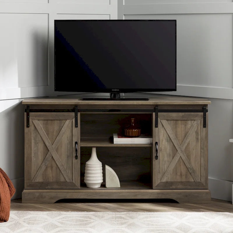 Meuble TV d'angle Middlebrook avec porte de grange coulissante de 52 pouces