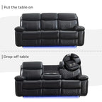 Canapé inclinable électrique avec chargeur sans fil, liseuse, lumière LED pour salon, similicuir, port AC/USB, porte-gobelet, noir