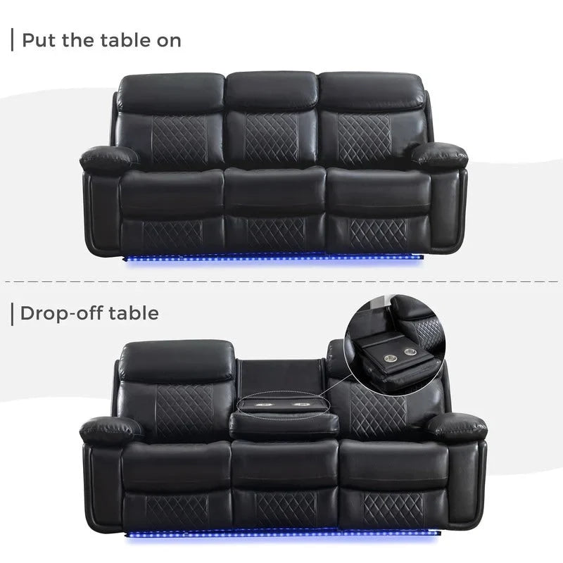 Canapé inclinable électrique avec chargeur sans fil, liseuse, lumière LED pour salon, similicuir, port AC/USB, porte-gobelet, noir