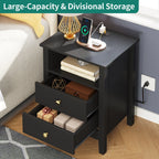 Tables de chevet (lot de 2) avec station de charge, table d'appoint avec 2 tiroirs, ports USB et prises, pour chambre à coucher