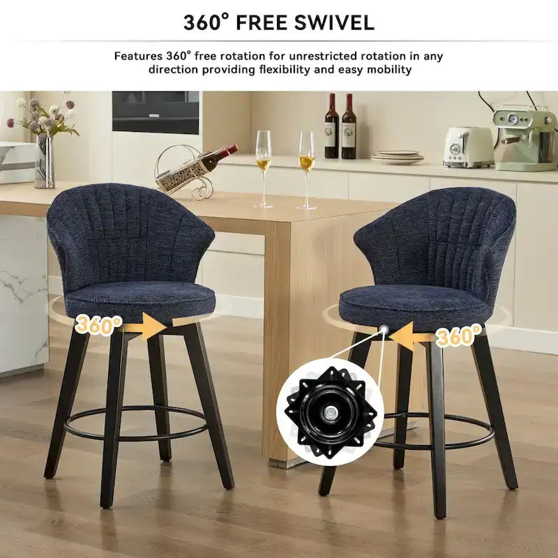 Lot de 2 tabourets de bar pivotants, chaises de salle à manger rembourrées avec large dossier, chaises de hauteur comptoir avec pieds en métal