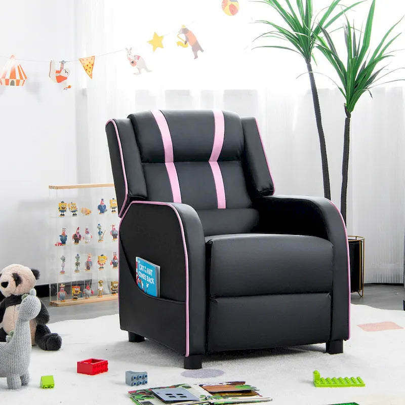 Fauteuil inclinable pour enfants Gymax Canapé ergonomique en cuir avec repose-pieds