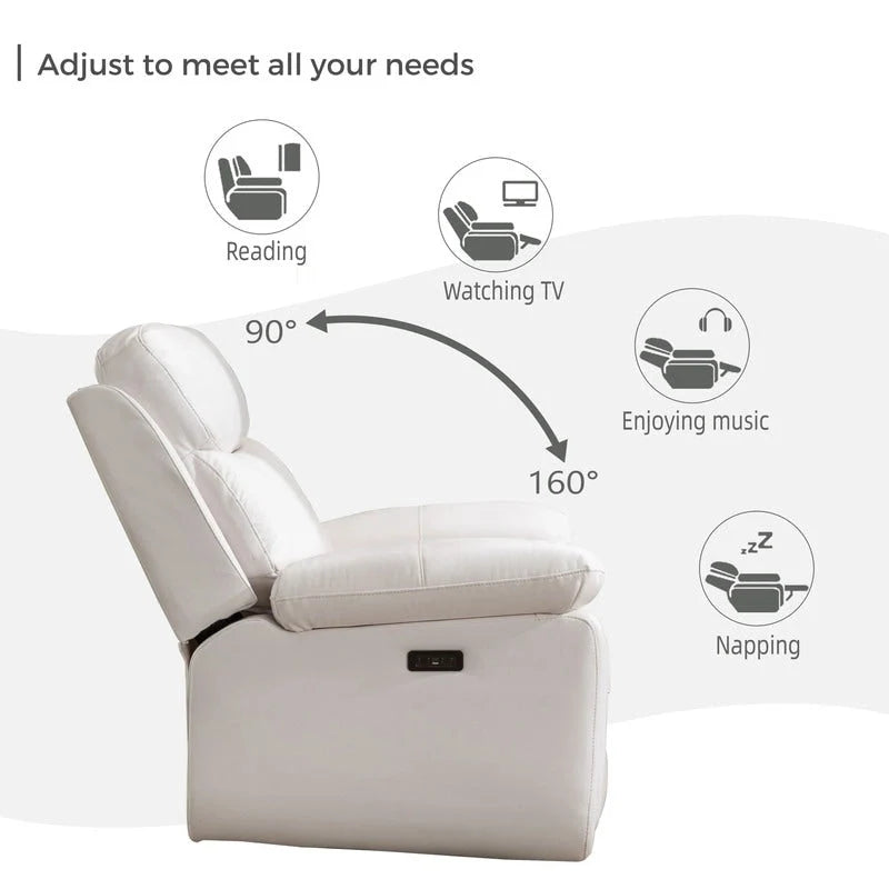Canapé inclinable électrique avec chargeur sans fil, liseuse, lumière LED pour salon, similicuir, port AC/USB, porte-gobelet, noir