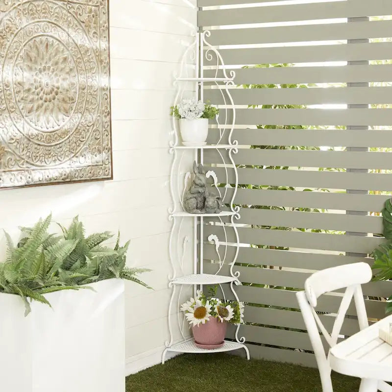 Étagère de Boulanger Pliable Haute à 5 Niveaux en Métal Décoratif pour Intérieur/Extérieur - Or ou Blanc - Roche River Decor