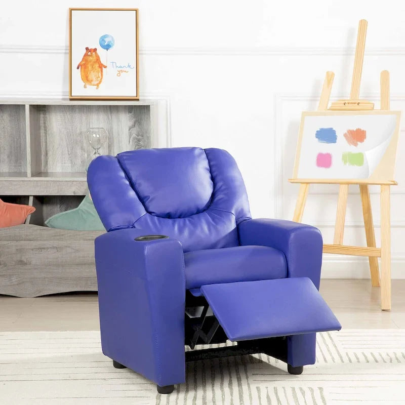 Fauteuil inclinable pour enfants en PVC avec fonction d'inclinaison par poussée, porte-gobelet et repose-pieds confortable