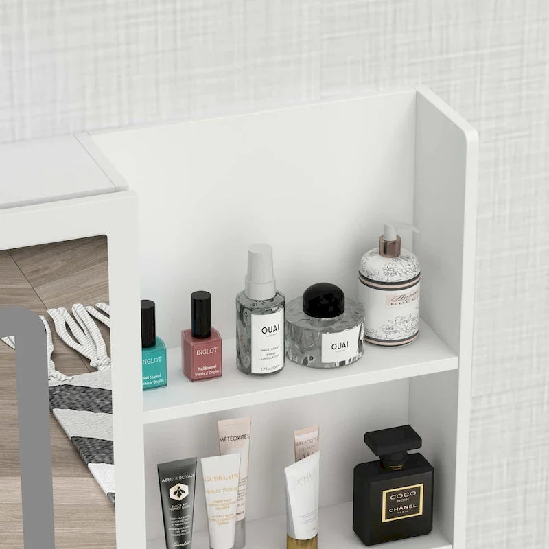 Coiffeuse Blanche avec Miroir LED et Tabouret - 100 cm de Large