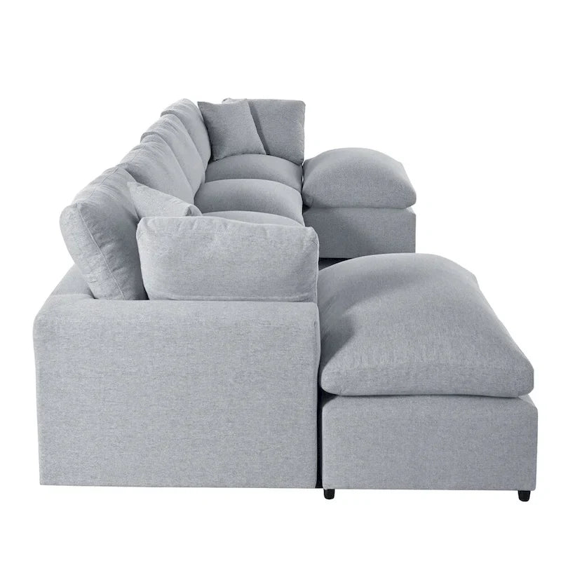 Canapé d'angle moderne en U avec 2 grandes méridiennes et poufs amovibles