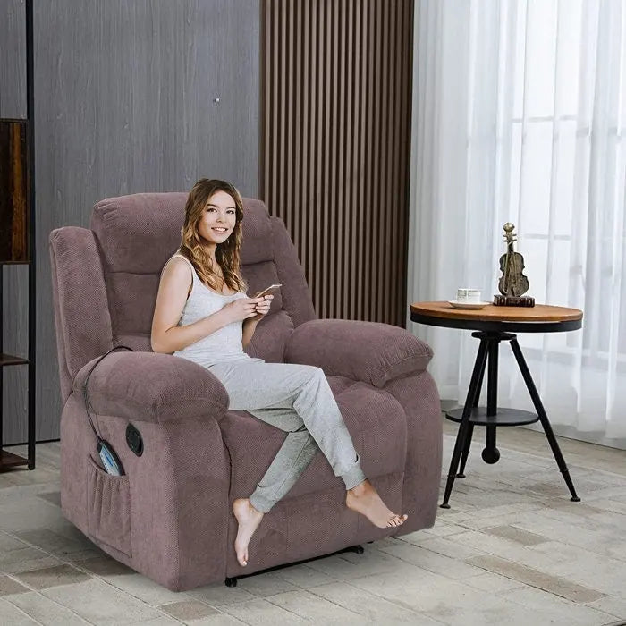 Fauteuil inclinable moelleux avec fonctions massage et chaleur
