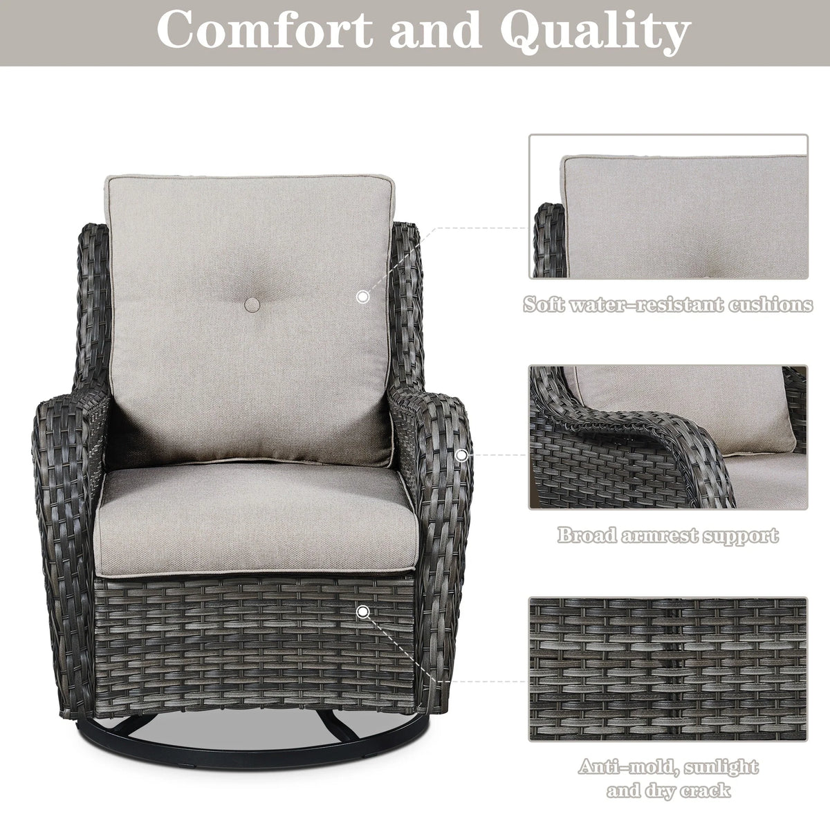 Chaises longues à bascule d'extérieur en osier Gymojoy avec base pivotante (lot de 2)