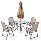 Ensemble de patio 6 pièces Pellebant avec table, parasol et 4 chaises pliantes – 22,4 L x 26,8 P x 34,4 H