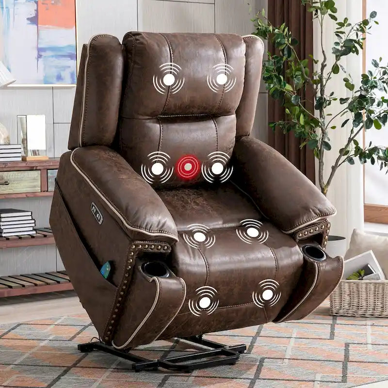 Fauteuil releveur confortable avec massage chauffant, porte-gobelet et port USB