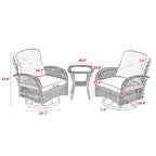 Ensemble de 3 chaises de jardin pivotantes et basculantes d'extérieur, ensemble de conversation de terrasse à 360 degrés
