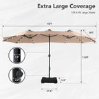 MAISON ARTS Parasol excentré rectangulaire de 4,5 m avec manivelle, parasol de marché double face d'extérieur avec lumières LED solaires et base incluse